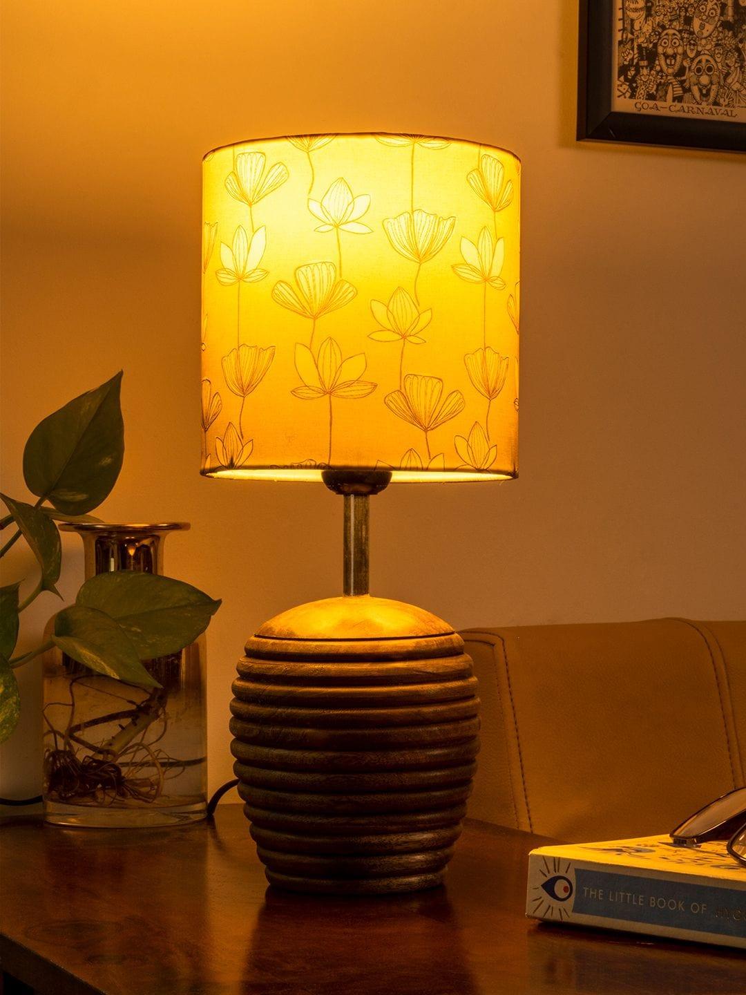 Stripped Brown Lamp with Mustard Flora multicolor shade - Ouch Cart