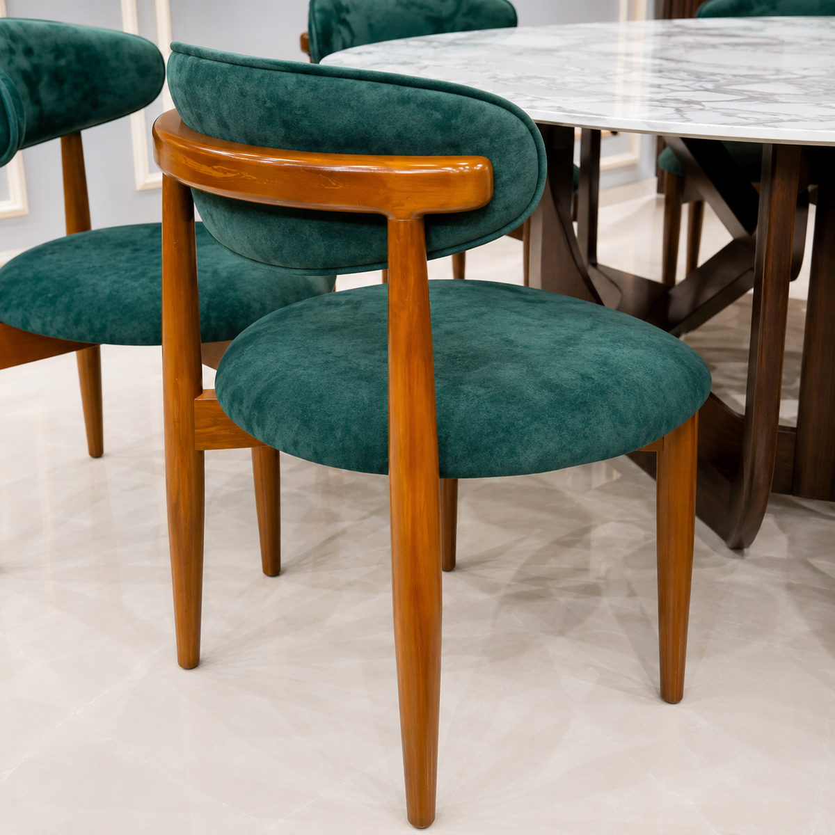 Modern 8 Seater Marble Dining Table Set with Green Velvet Chairs Ouch Cart