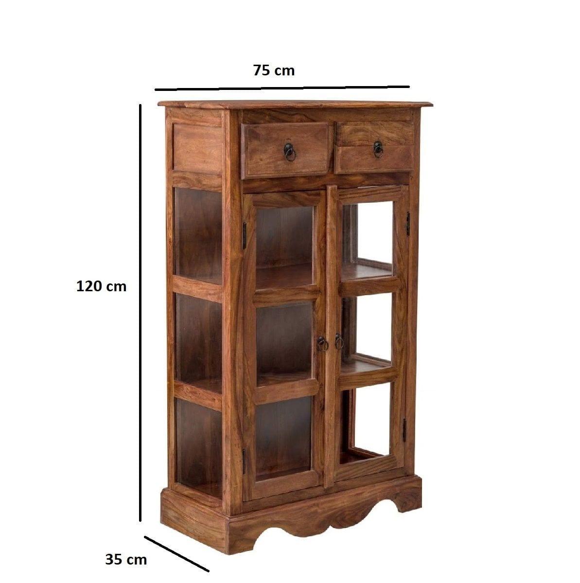 Sheesham Wood Two Drawer Crockery Cabinet Medium In Honey Finish - Ouch Cart