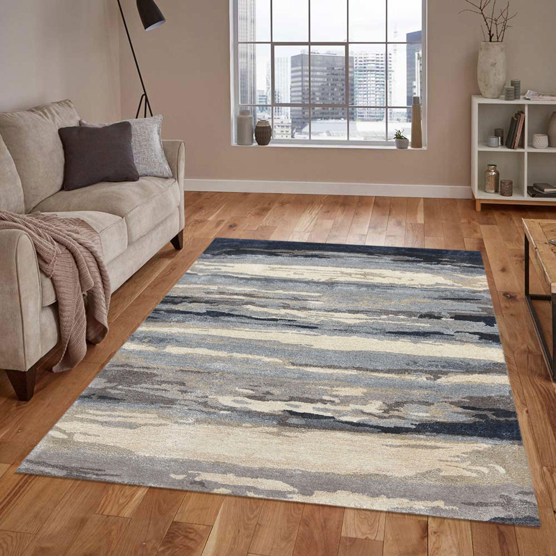 Sky Blue Wool & Viscose Dream Scape 4x6 Feet Hand-Tufted Carpet - Rug - Ouch Cart