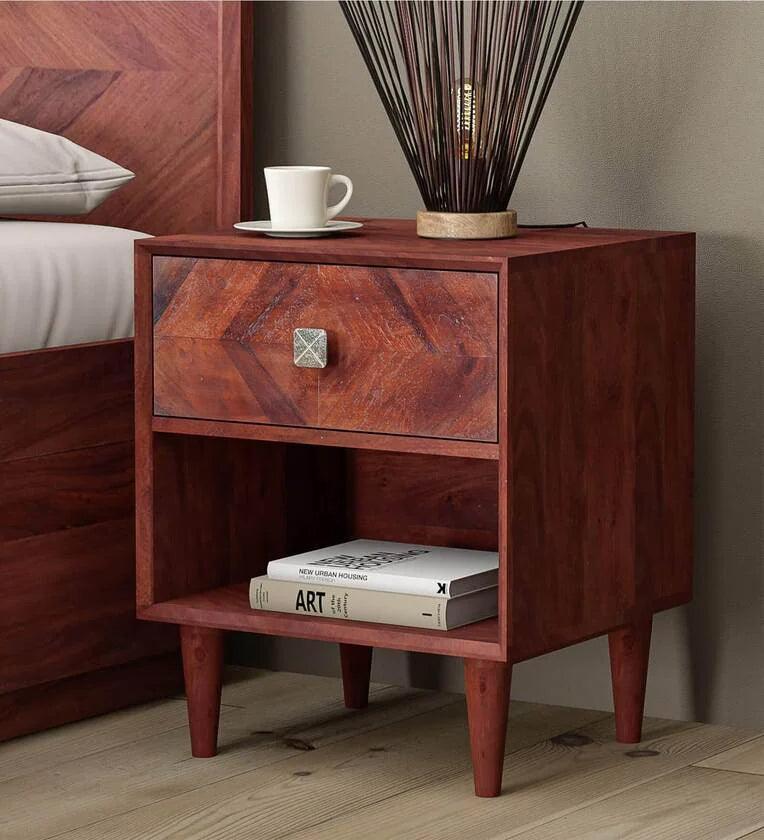 Sheesham Wood Bedside Table In Brown Finish - Ouch Cart