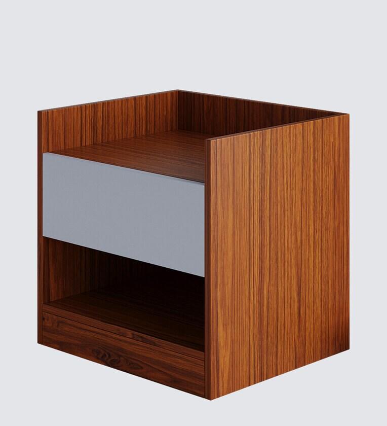 Bedside Table in Natural Teak & Cold White Finish - Ouch Cart