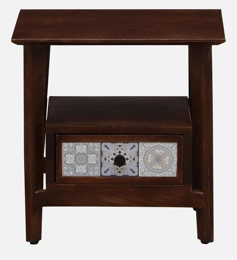 Solid Wood Bedside Table In Tubbaq Finish With Drawer - Ouch Cart