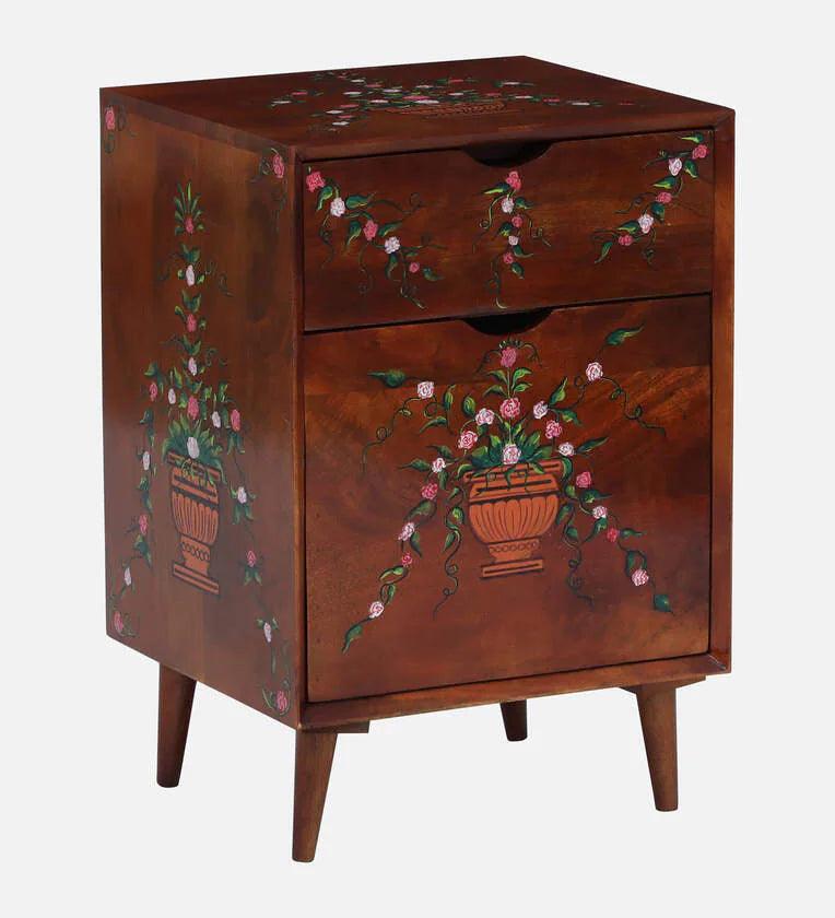 Solid Wood Bedside Table In Hand-Painted Multicolour With Premium Gloss finish - Ouch Cart