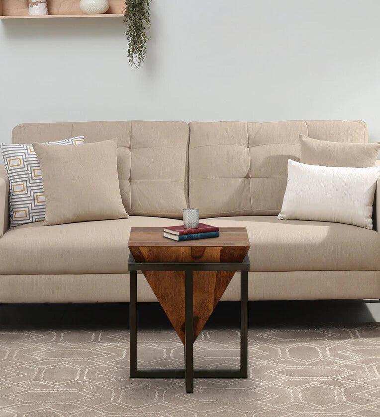 Sheesham Wood Metal Square Coffee Table in Scratch Resistant Provincial Teak Finish - Ouch Cart