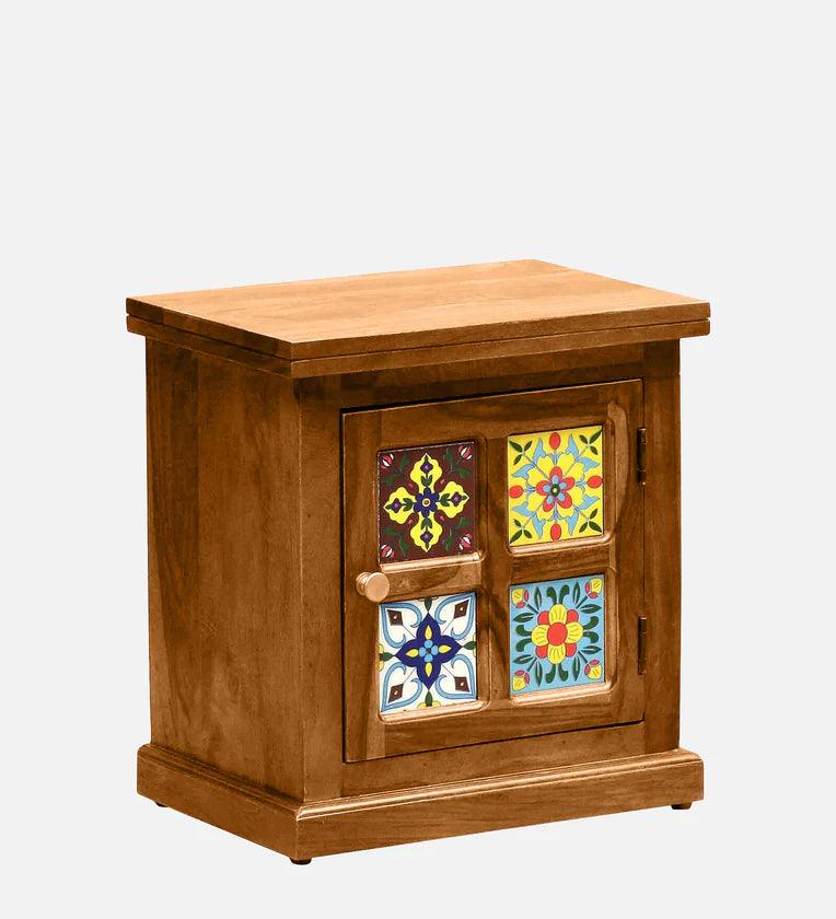Sheesham Wood Bedside Table (Rhs Door) In Rustic Teak Finish - Ouch Cart