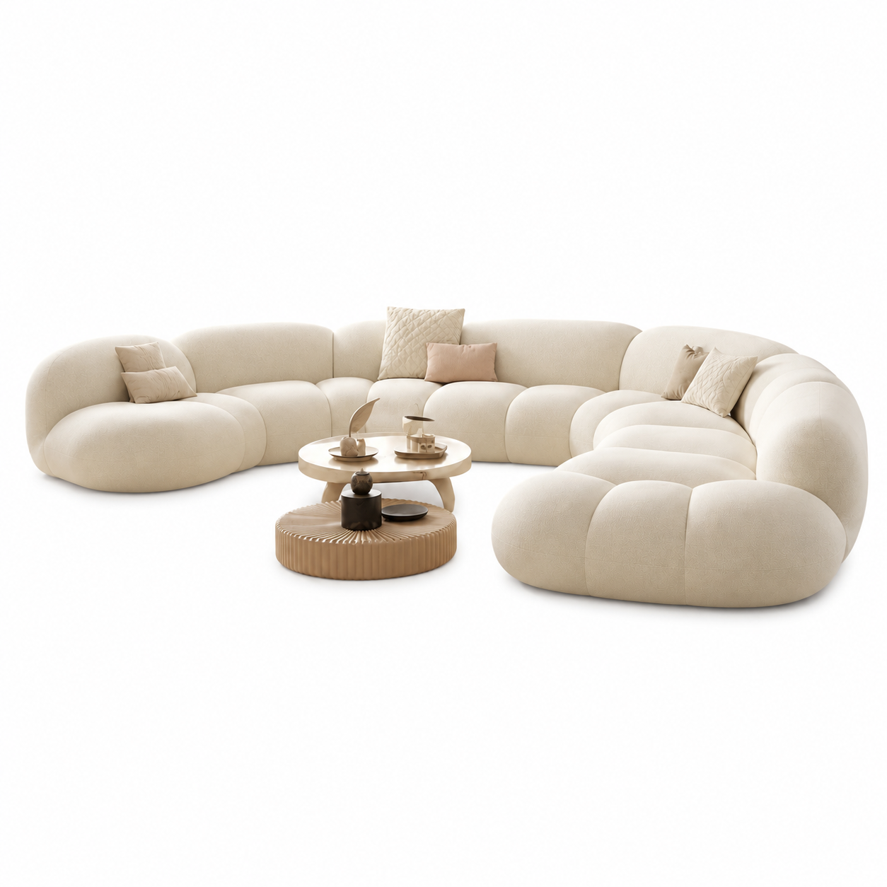 Ouch Cart Modern Curved Bouclé Sectional Sofa – Luxury Cloud Couch for Living Room | Plush Upholstered Contemporary Designer Sofa