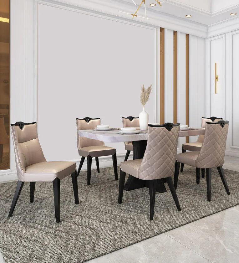 Marble 6 Seater Dining Set in White & Beige Colour - Ouch Cart