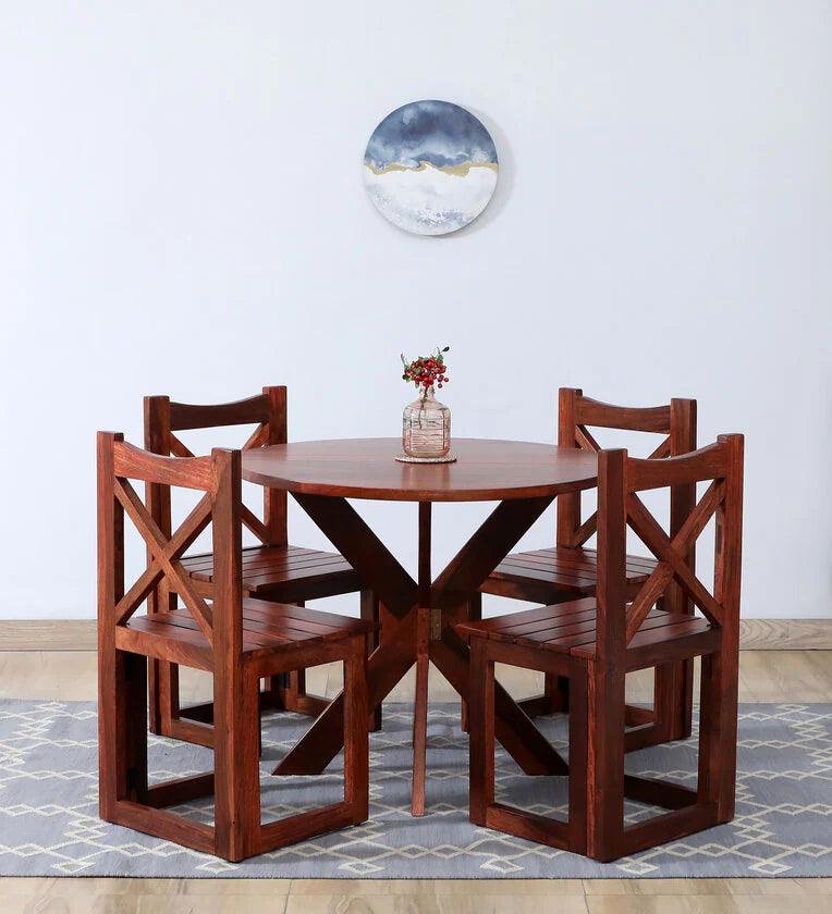 Sheesham Wood 4 Seater Dining Set In Honey Oak Finish - Ouch Cart