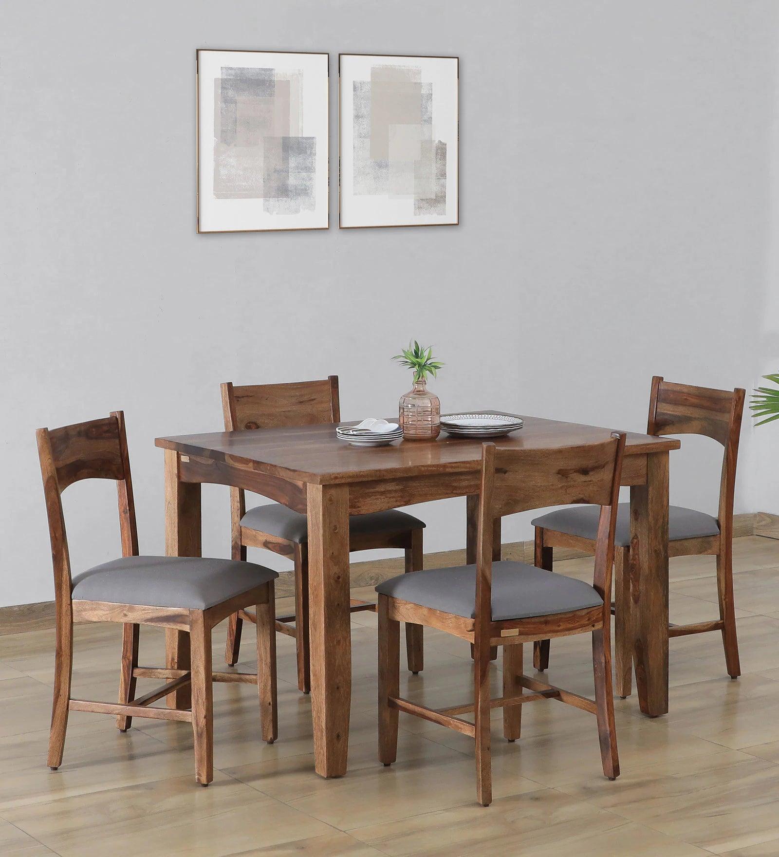 Sheesham Wood 4 Seater Dining Set in Scratch Resistant Rustic Teak Finish - Ouch Cart