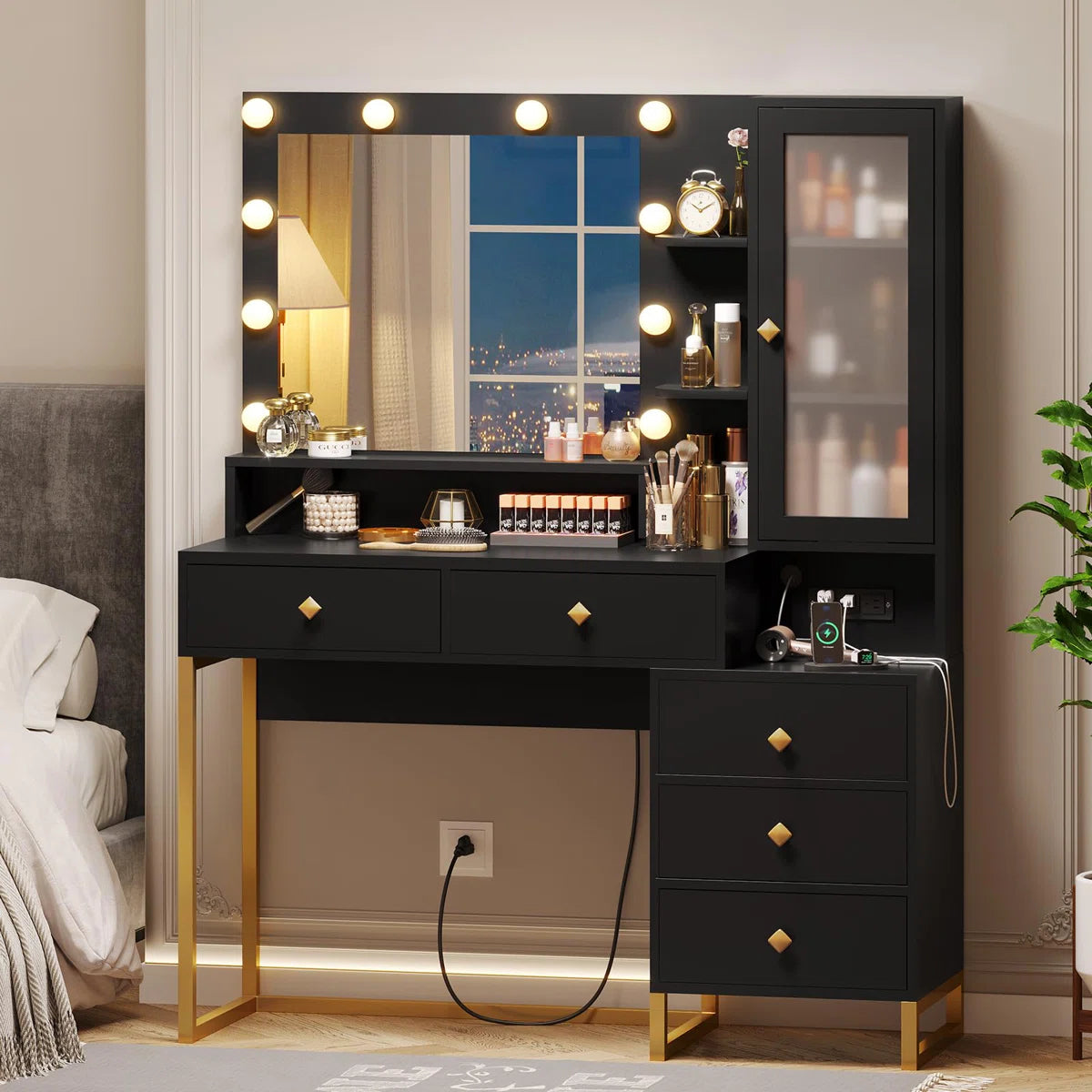 Stylish Dufault Vanity Table with Mirror and Bedroom Storage- Ouch Cart | Dressing table