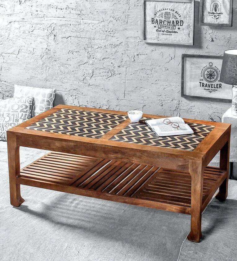 Maple Large Coffee Table In Teak & Paintco Walnut Finish - Ouch Cart