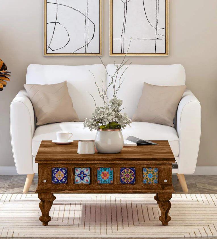 Sheesham Wood Medium Coffee Table In Provincial Teak Finish - Ouch Cart