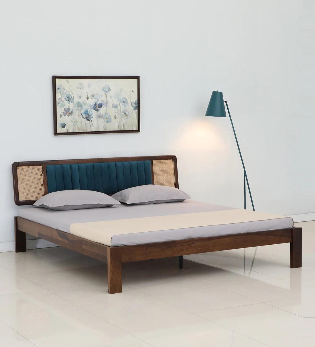 Bliss Cane King Size Bed In Scratch Resistant Teak Finish - Ouch Cart