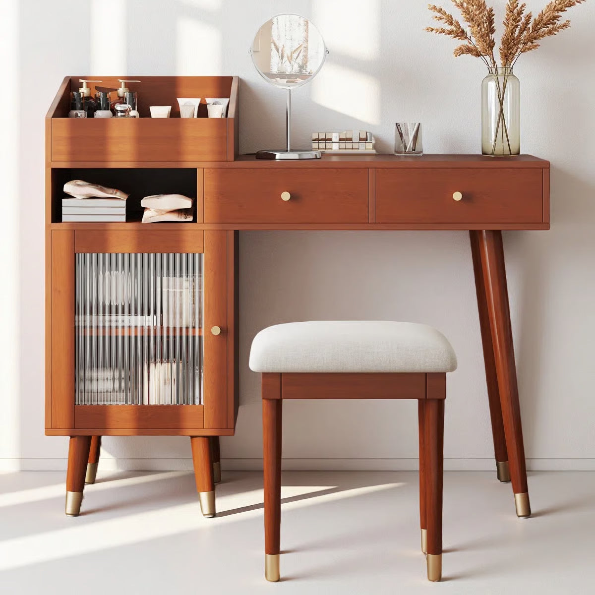 Modern Wooden Makeup Vanity Desk with Drawers – Compact Bedroom Vanity-OUCH CART |Dressing table
