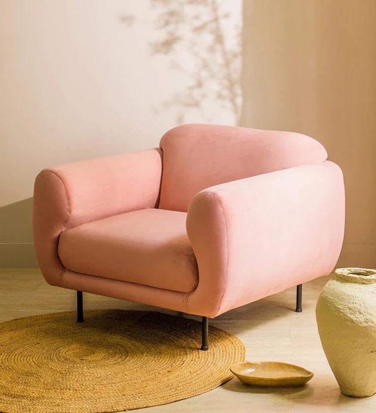 Fabric 1 Seater Sofa In Plush Pink Colour - Ouch Cart
