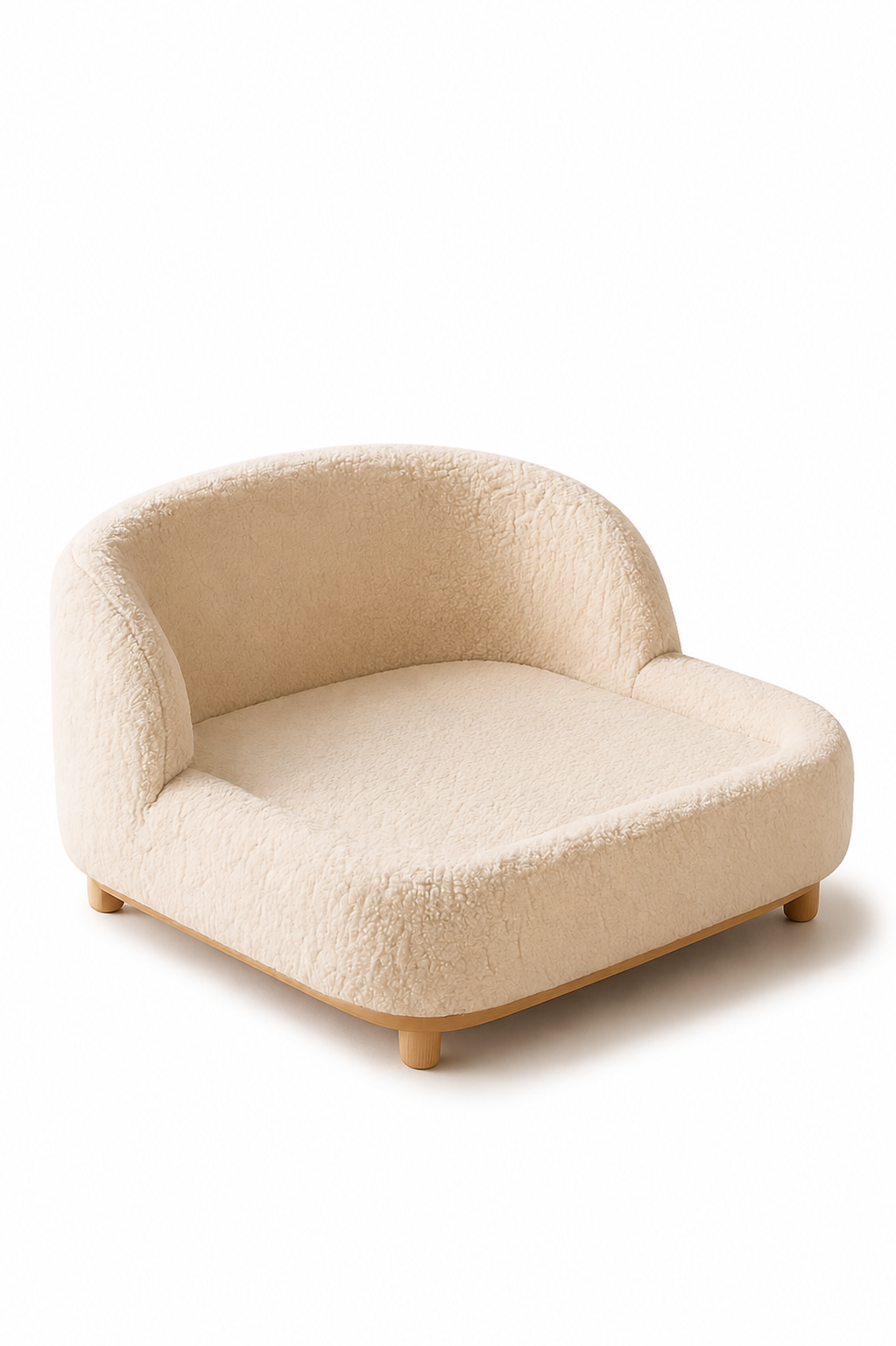 Plush Teddy Fabric Pet Sofa Bed – Soft Elevated Dog & Cat Couch with Wooden Legs, Cozy Washable Pet Lounge