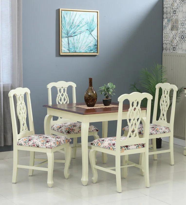 Solid Wood 4 Seater Dining Set In Tulip Finish - Ouch Cart