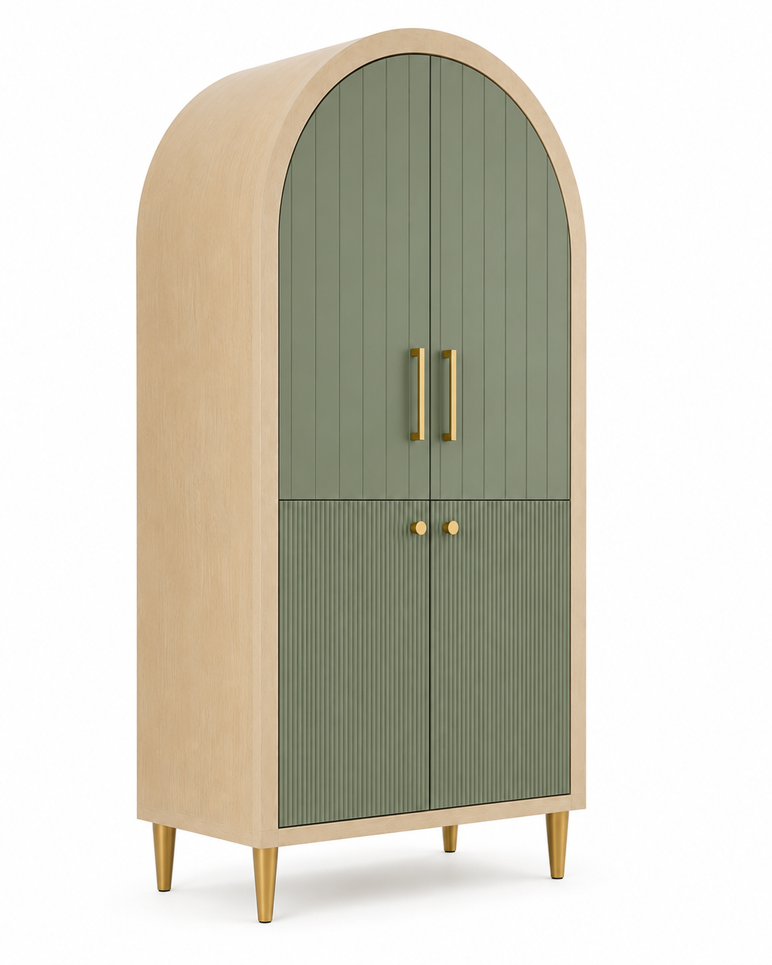 Modern Arched Wooden Wardrobe with Sage Green Doors OUCH CART
