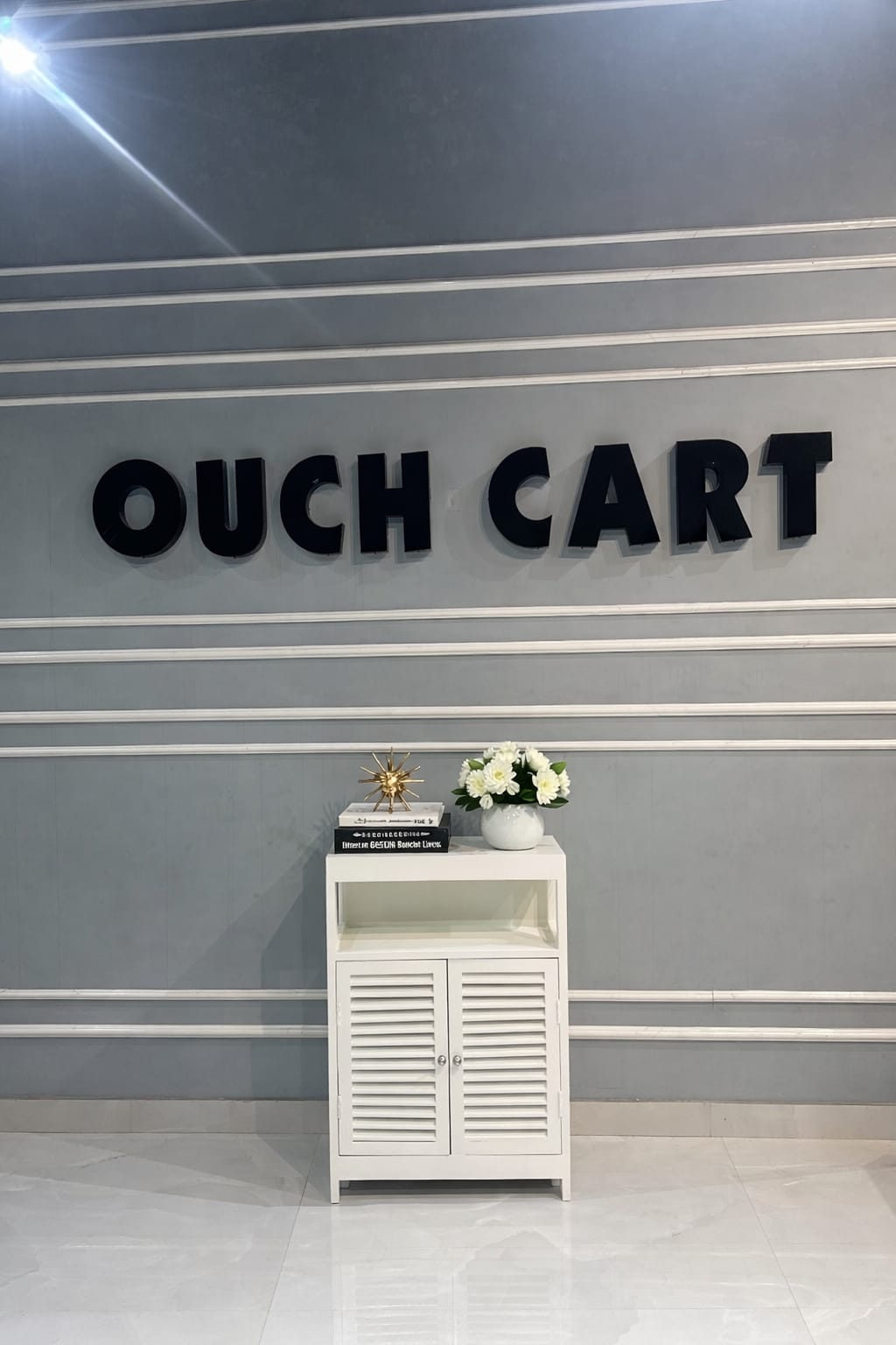 Modern White Wooden Storage Cabinet with Louvered Doors | Compact Console & Utility Unit