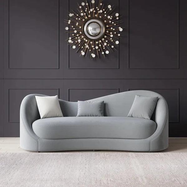 Ryan Gray Velvet Upholstered Sofa 3-Seater Sofa Solid Wood Frame - Ouch Cart