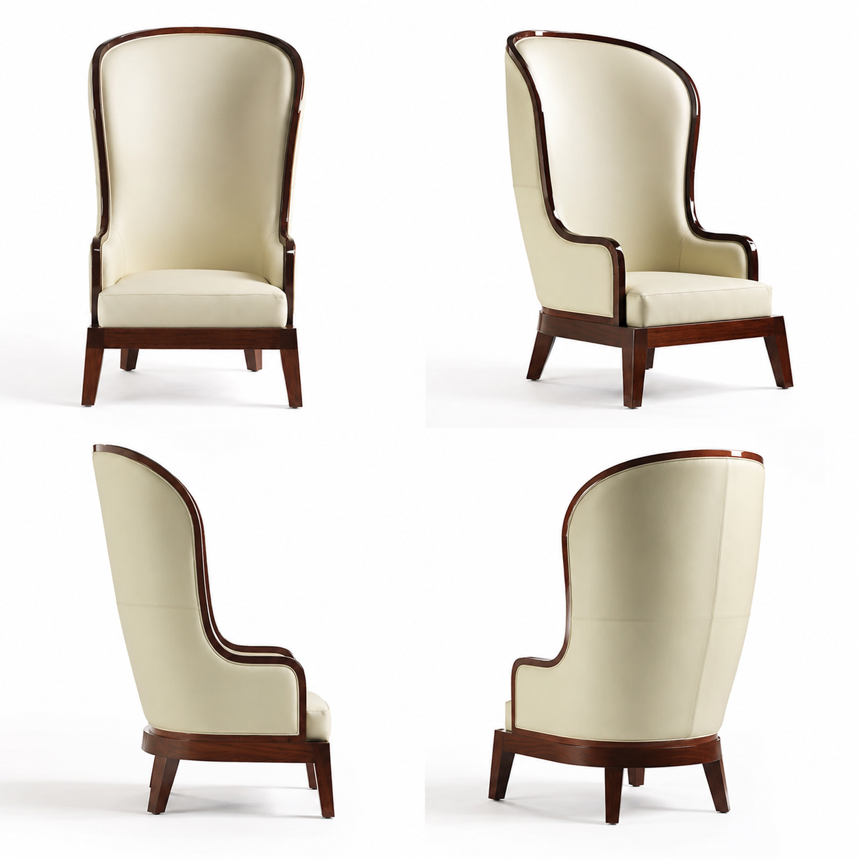 Luxury Cream Wingback Chair | High Back Upholstered Accent Chair with Wooden Frame & Legs | Elegant Living Room Chair