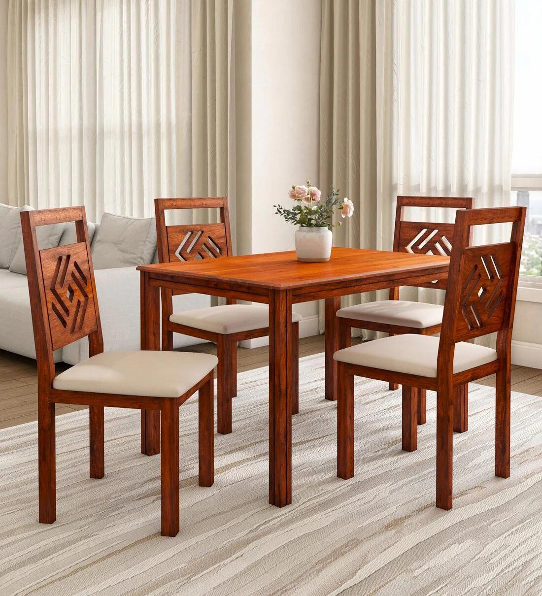 Solid Wood 4 Seater Dining Set In Honey Brown Finish - Ouch Cart