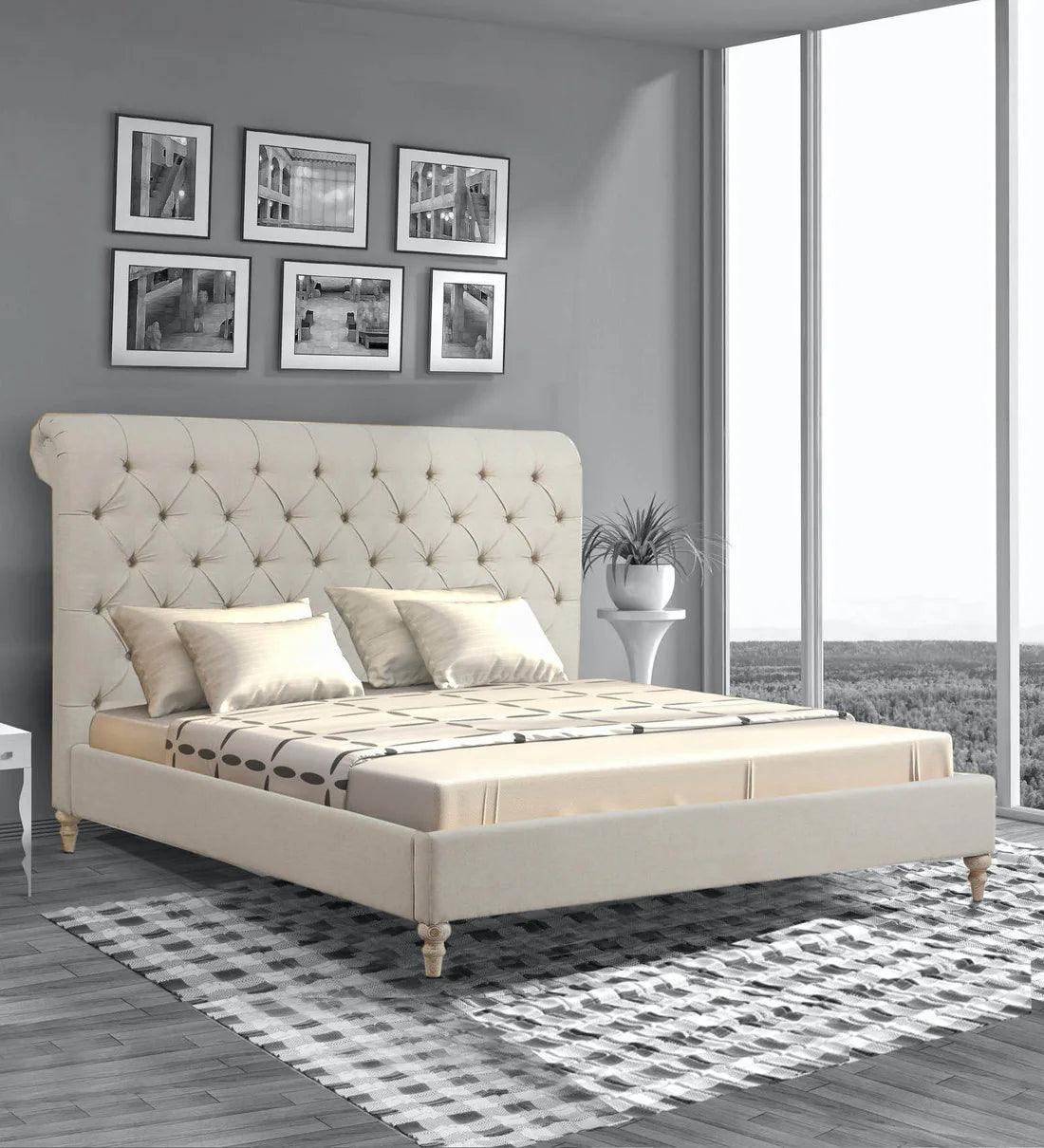 Leo Fabric Upholstered King Size Bed in Beige Colour - Ouch Cart