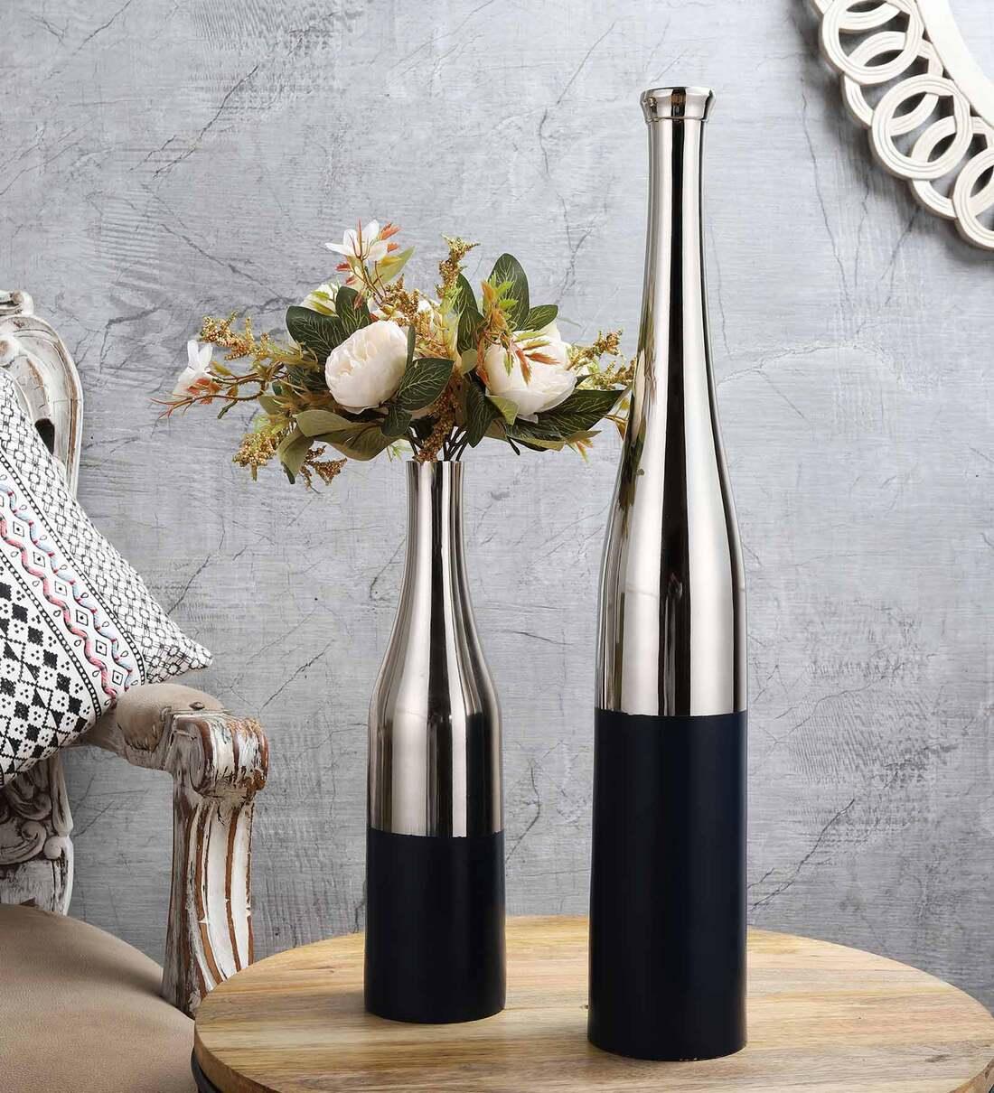 Teal Blue And Nickle Champagne Bottle Vase Set, - Ouch Cart