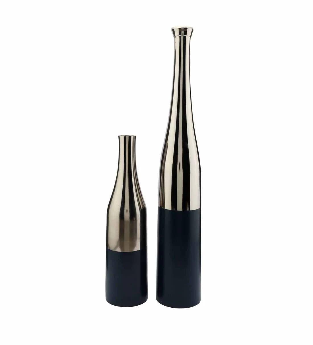 Teal Blue And Nickle Champagne Bottle Vase Set, - Ouch Cart
