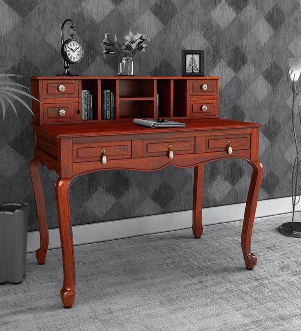 Ella Solid Wood Writing Table In Honey Oak Finish - Ouch Cart