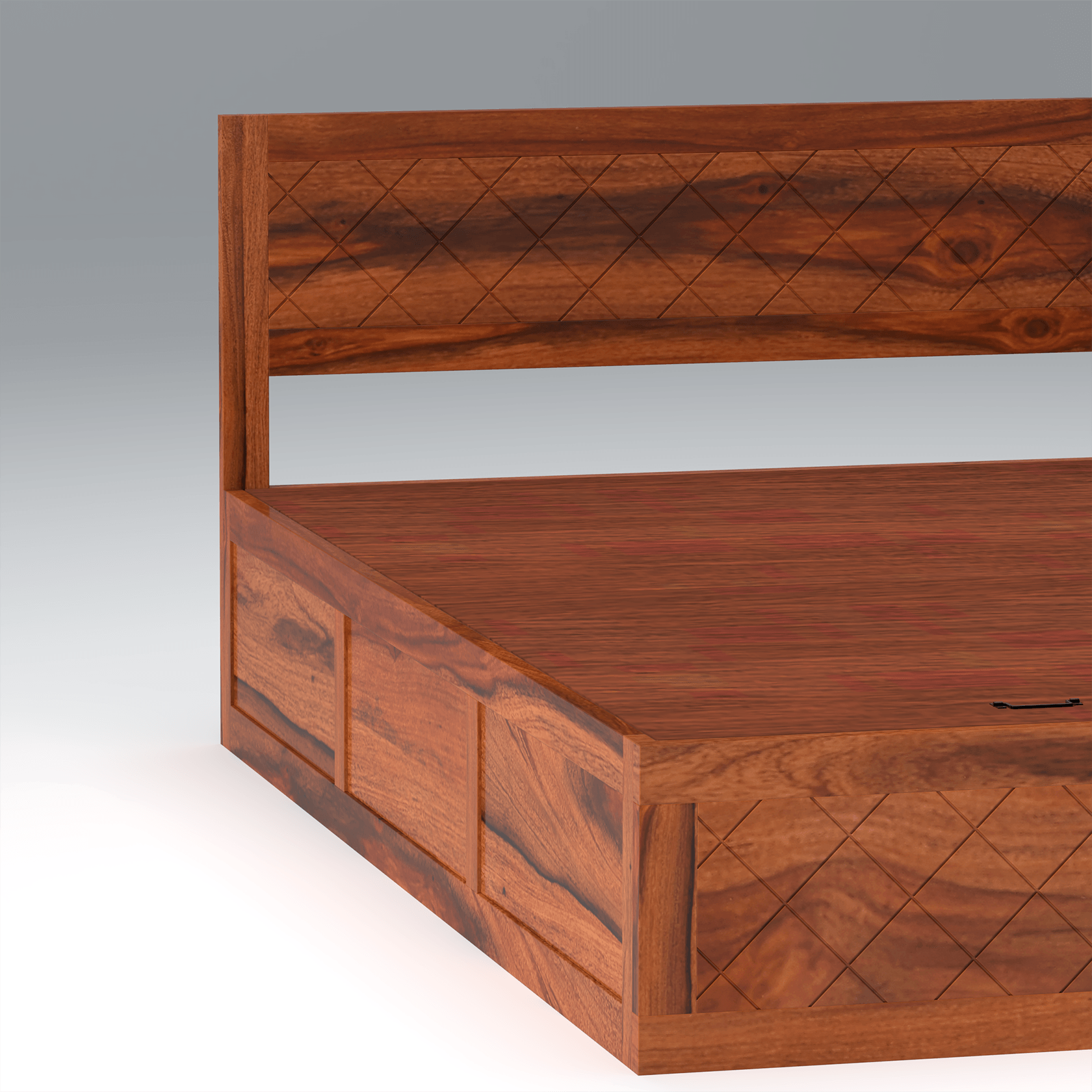 Lofted Sheesham Wood Hydraulic Bed with Box Storage in Maharani Color - Ouch Cart