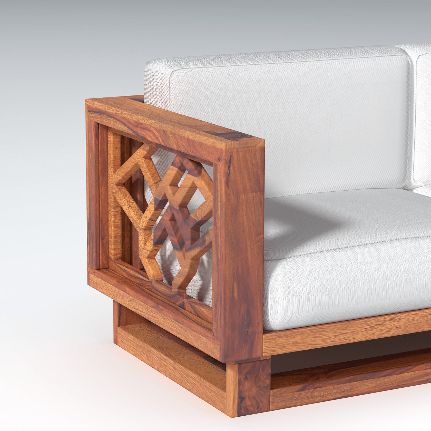 Cushy lounger Sheesham Wood Sofa In Reddish Walnut - Ouch Cart