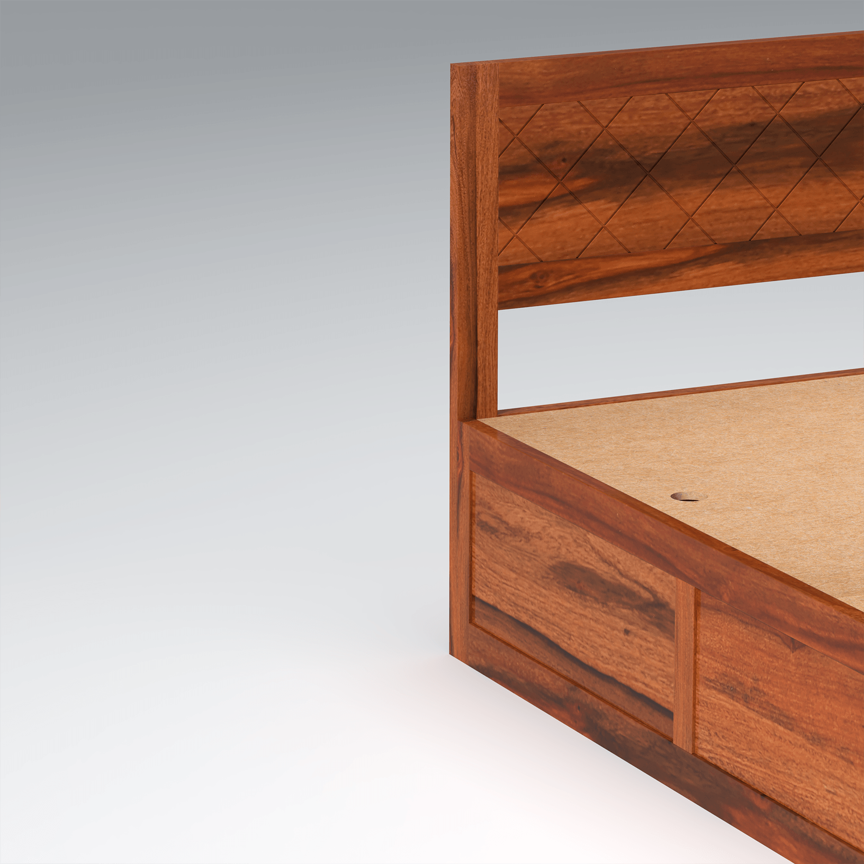 Lofted Sheesham Wood bed with Box Storage in Maharani Color - Ouch Cart
