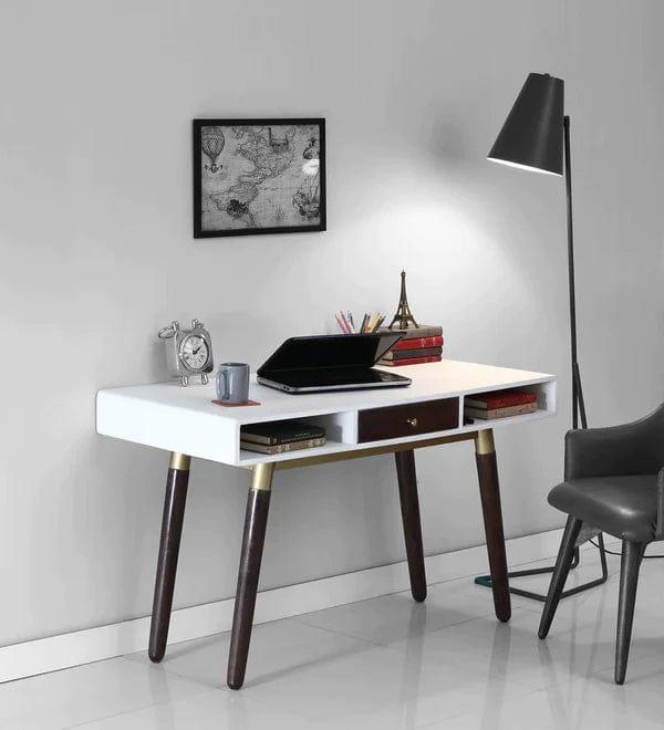 Sarah Solid Wood Study Table In Walnut & White Finish - Ouch Cart