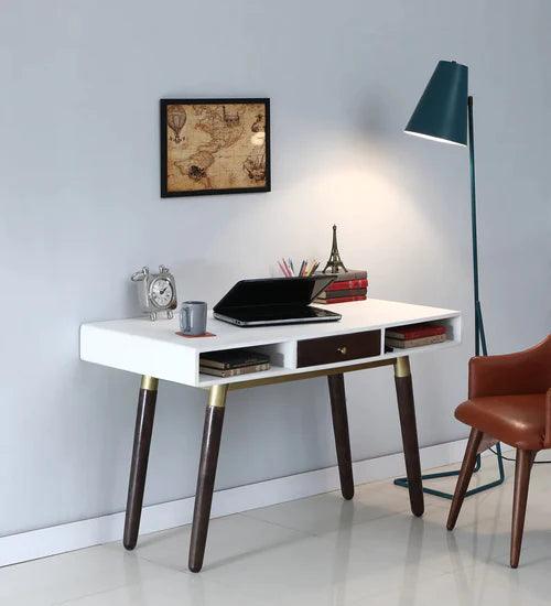 Daniela Study Table In Walnut & White Finish - Ouch Cart