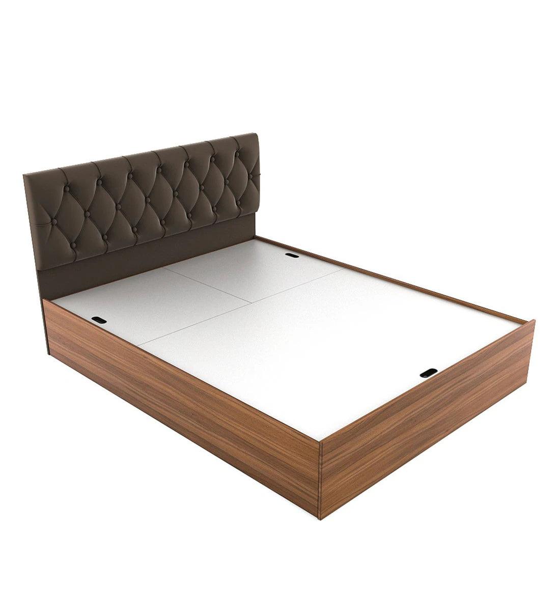King Size Bed in Exotic Teak Finish with Hydraulic Storage - Ouch Cart