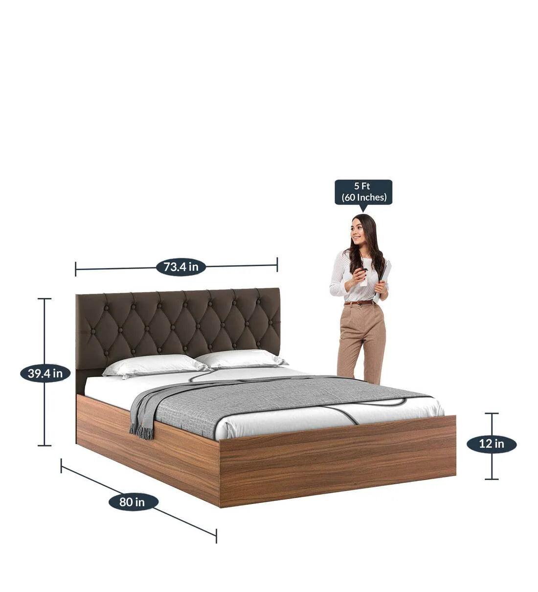 King Size Bed in Exotic Teak Finish with Hydraulic Storage - Ouch Cart