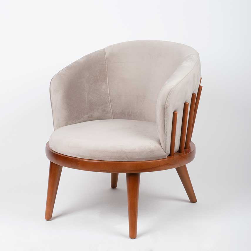 Ouch Cart Modern Cream Upholstered Accent Chair with Wooden Frame