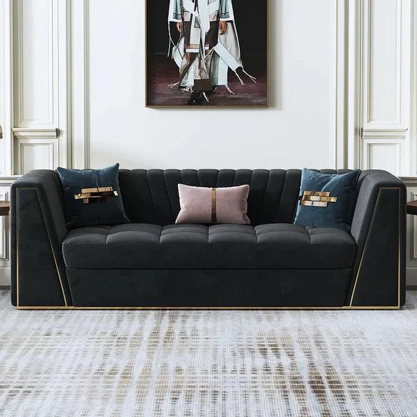 Modular Velvet Sofa Deep Gray Tufted Upholstery Modern Couch - Ouch Cart