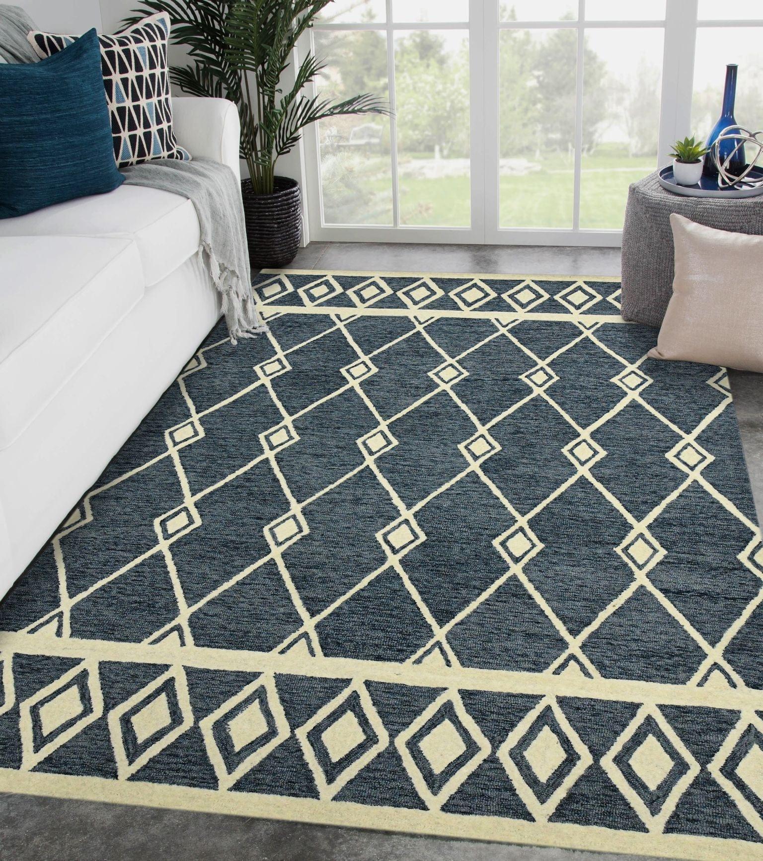 Navy Wool Vista 5x8 Feet Hand-Tufted Carpet - Rug - Ouch Cart