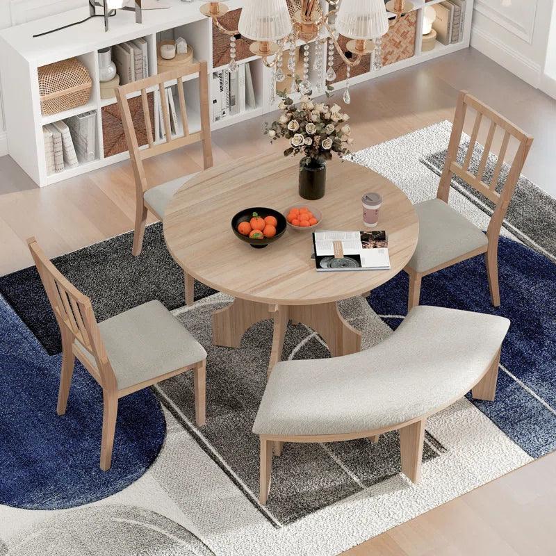 5 PC Dining Table Set,Dining Table with Curved Bench & Side Chairs - Ouch Cart