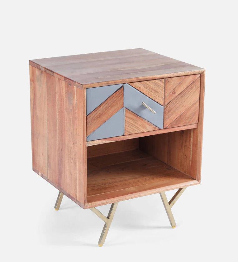 Solid Wood Bedside Table in Natural Finish with Drawer - Ouch Cart