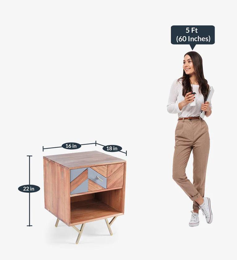 Solid Wood Bedside Table in Natural Finish with Drawer - Ouch Cart