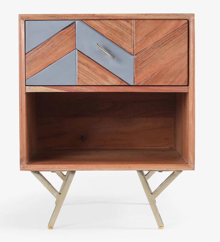 Solid Wood Bedside Table in Natural Finish with Drawer - Ouch Cart