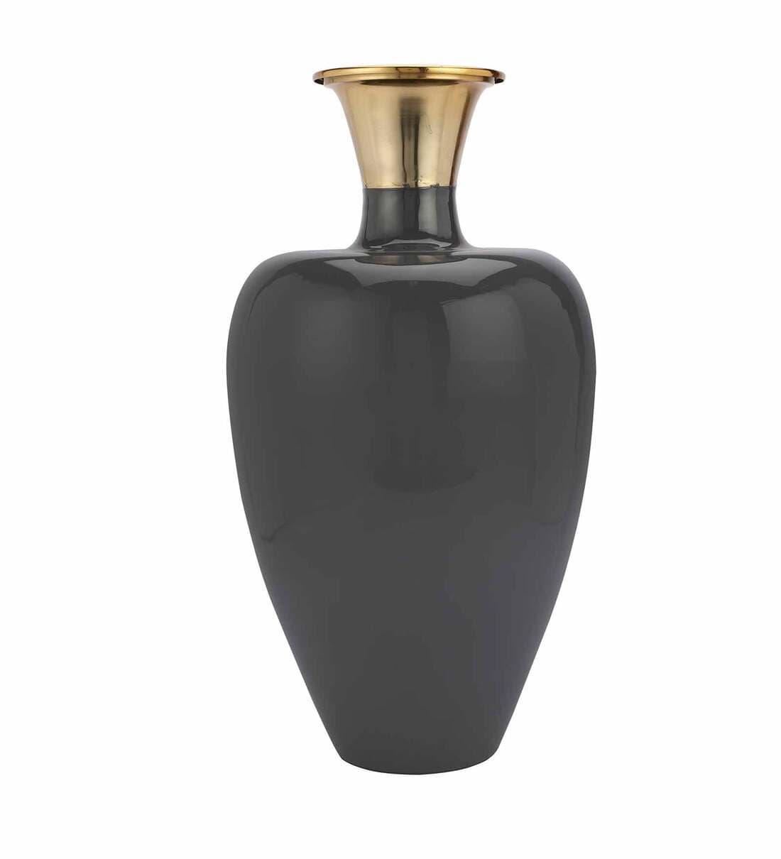 Urn Deidra Dim Grey Metal & Brass Vase Finger Painted Enamel, - Ouch Cart