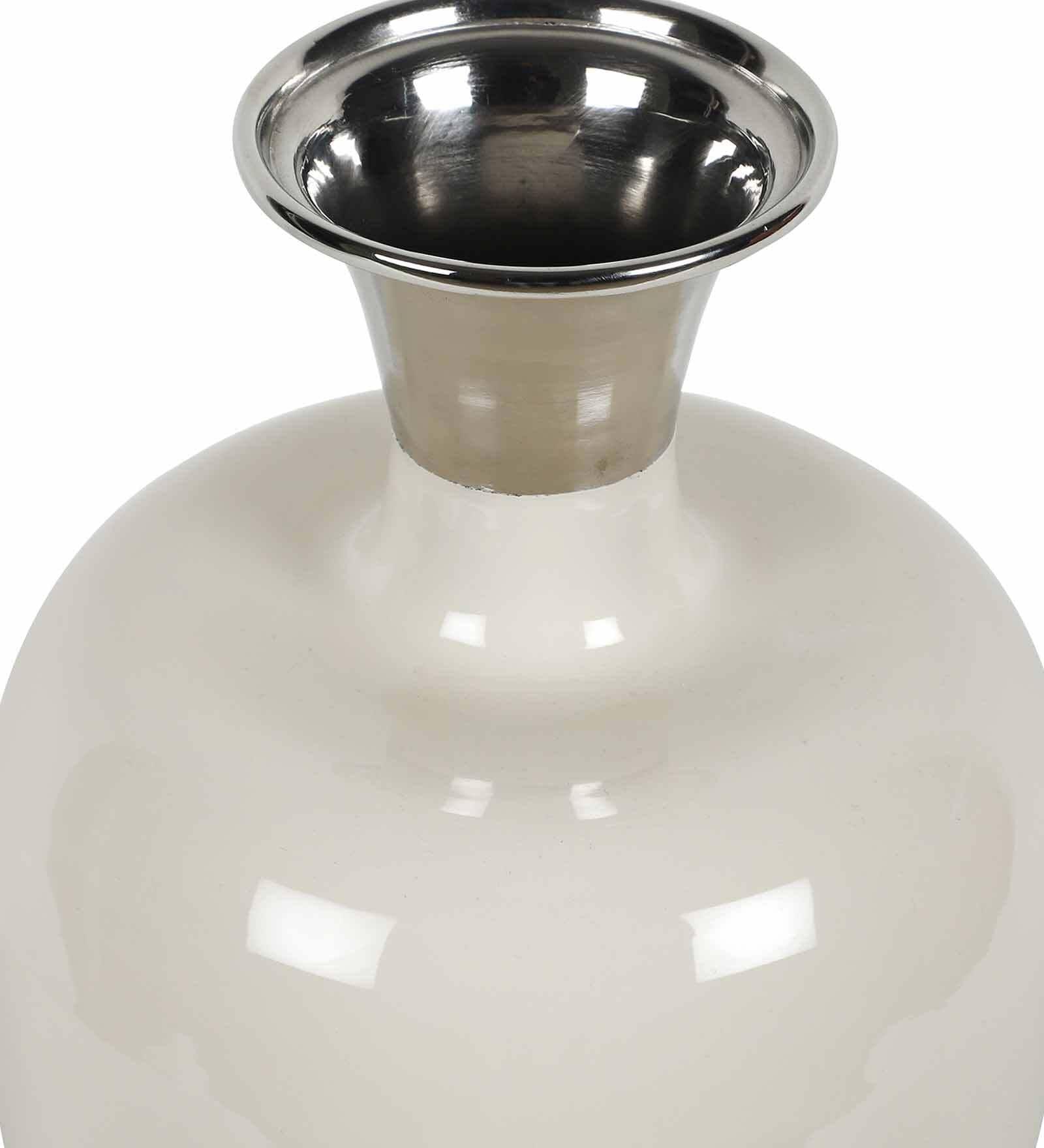 Urn Deidra Fawn White & Brass Vase Finger Painted Enamel, - Ouch Cart