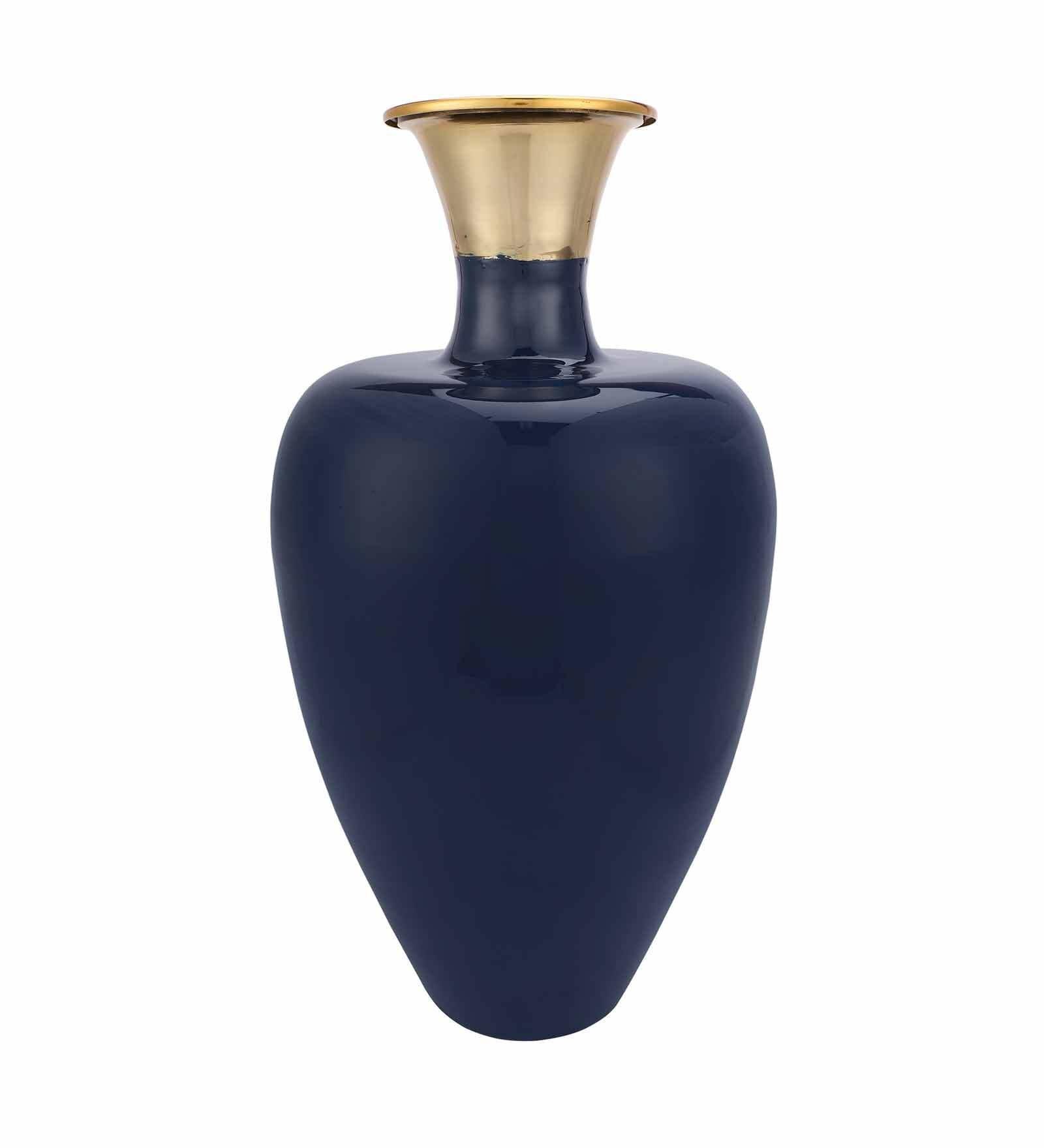 Urn Deidra Teal Blue Metal & Brass Vase Finger Painted Enamel, - Ouch Cart