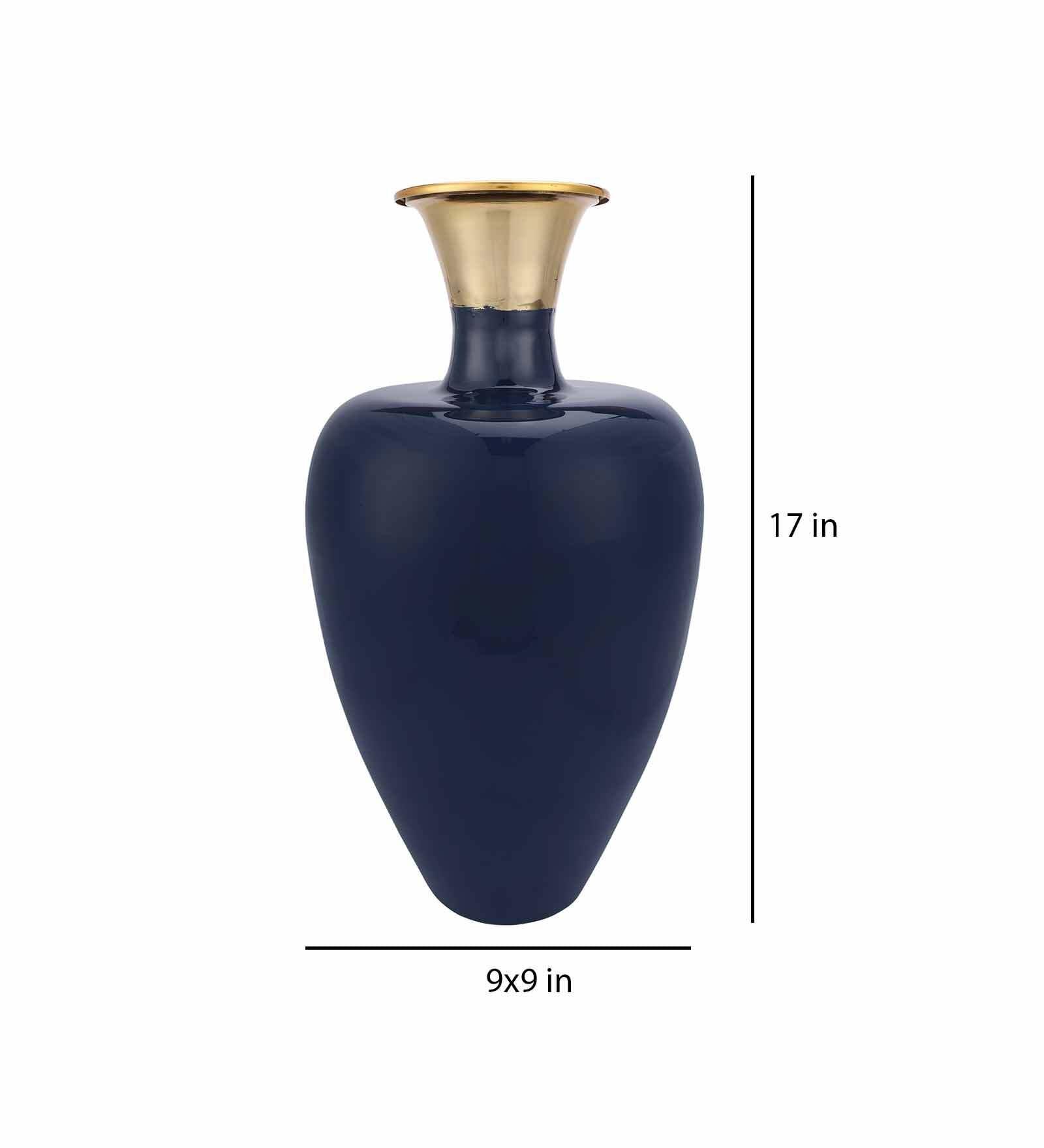Urn Deidra Teal Blue Metal & Brass Vase Finger Painted Enamel, - Ouch Cart