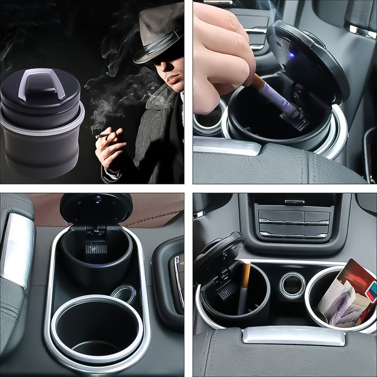 Portable Car Ashtray With Lid And Blue Led Light (1 Pc With Color Box)